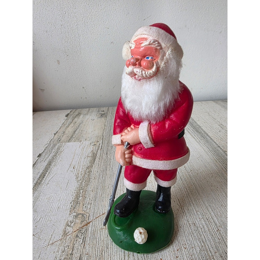 Vintage reliance Santa plastic blow mold golf golfer Hong Kong figurine statue